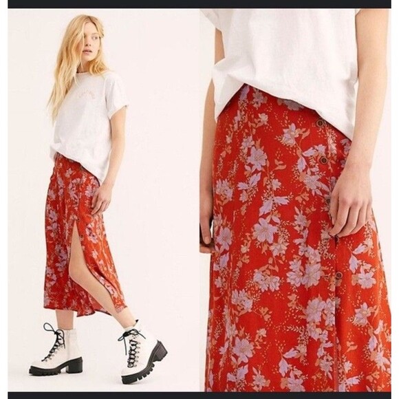 Free People Retro Love High Waist Midi Skirt Women’s Size 12 - Picture 1 of 6